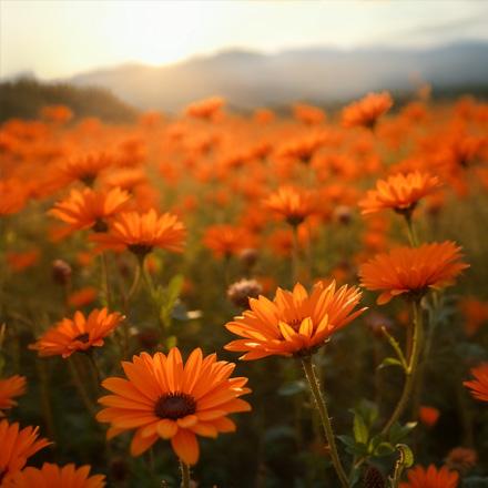 Ett fält orange blommor